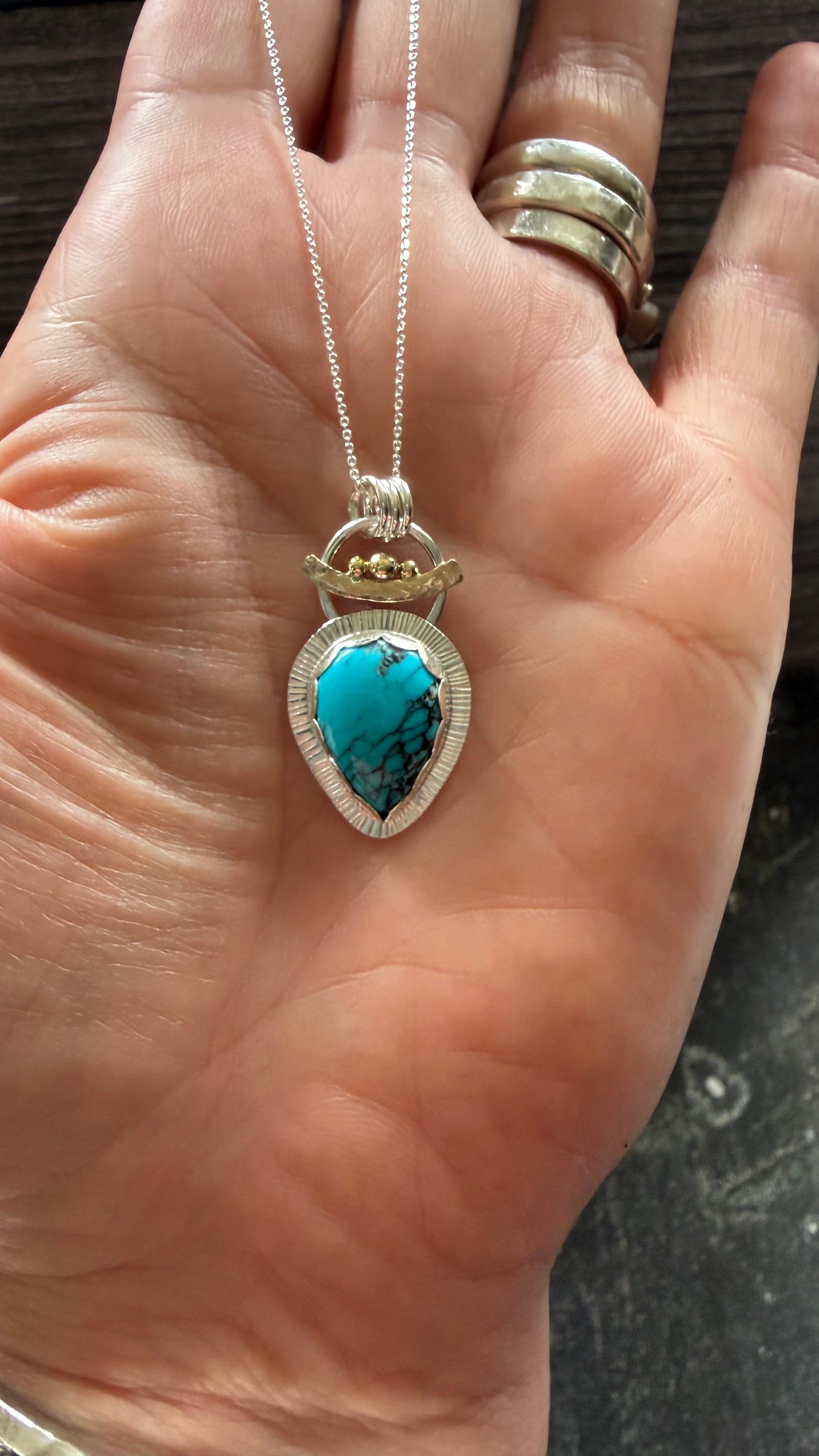 Turquoise drop necklace with 9ct Gold detailing.