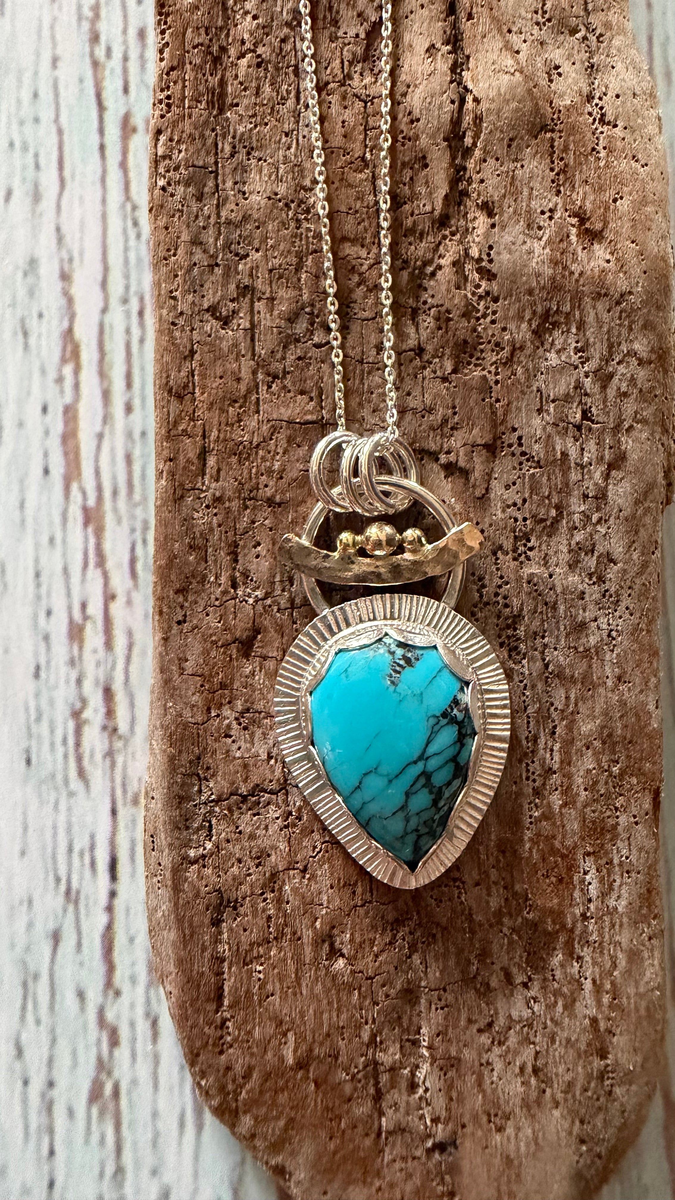 Turquoise drop necklace with 9ct Gold detailing.