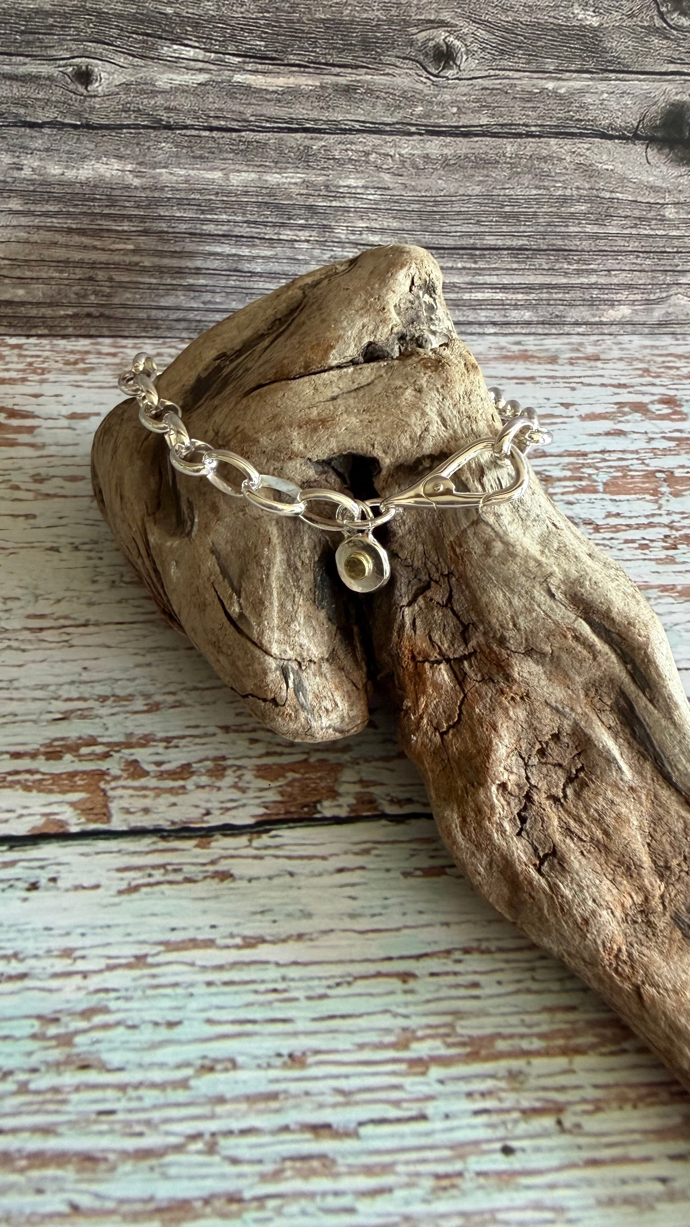 large link Bracelet with 9ct gold detailed charm