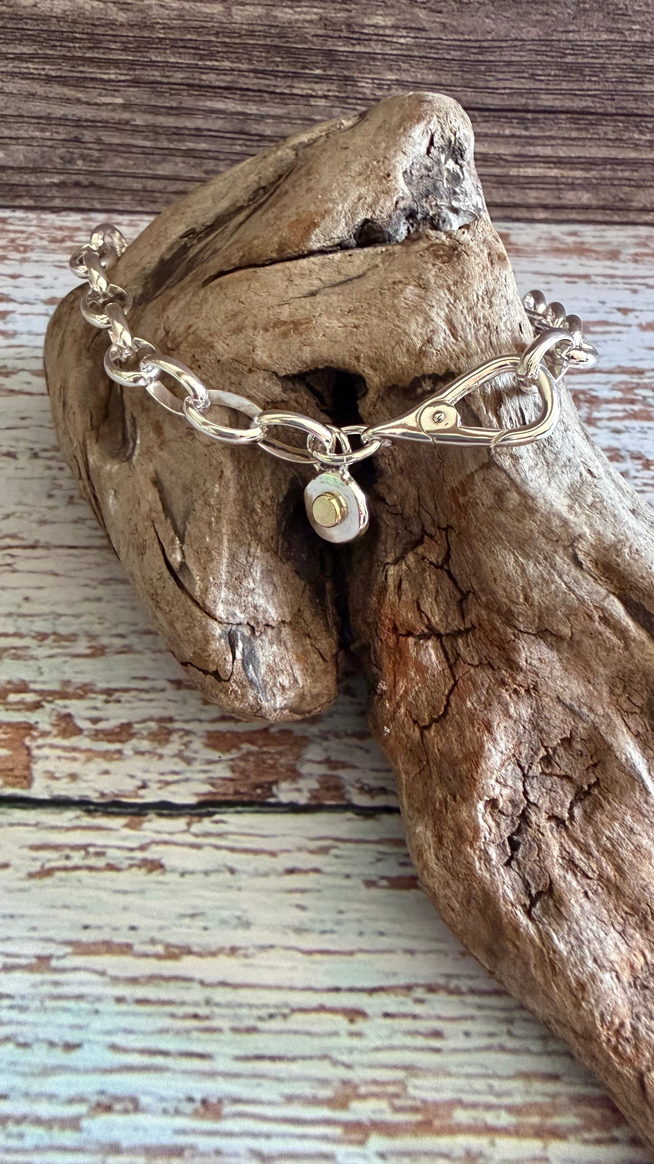 large link Bracelet with 9ct gold detailed charm