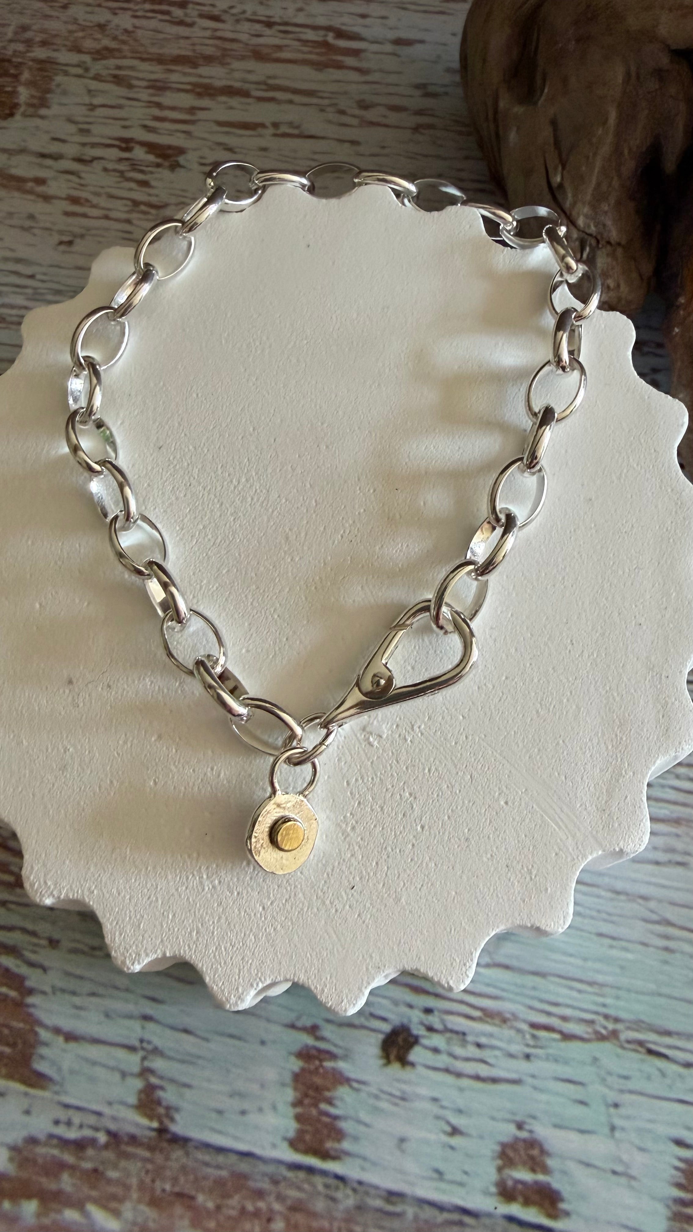 large link Bracelet with 9ct gold detailed charm
