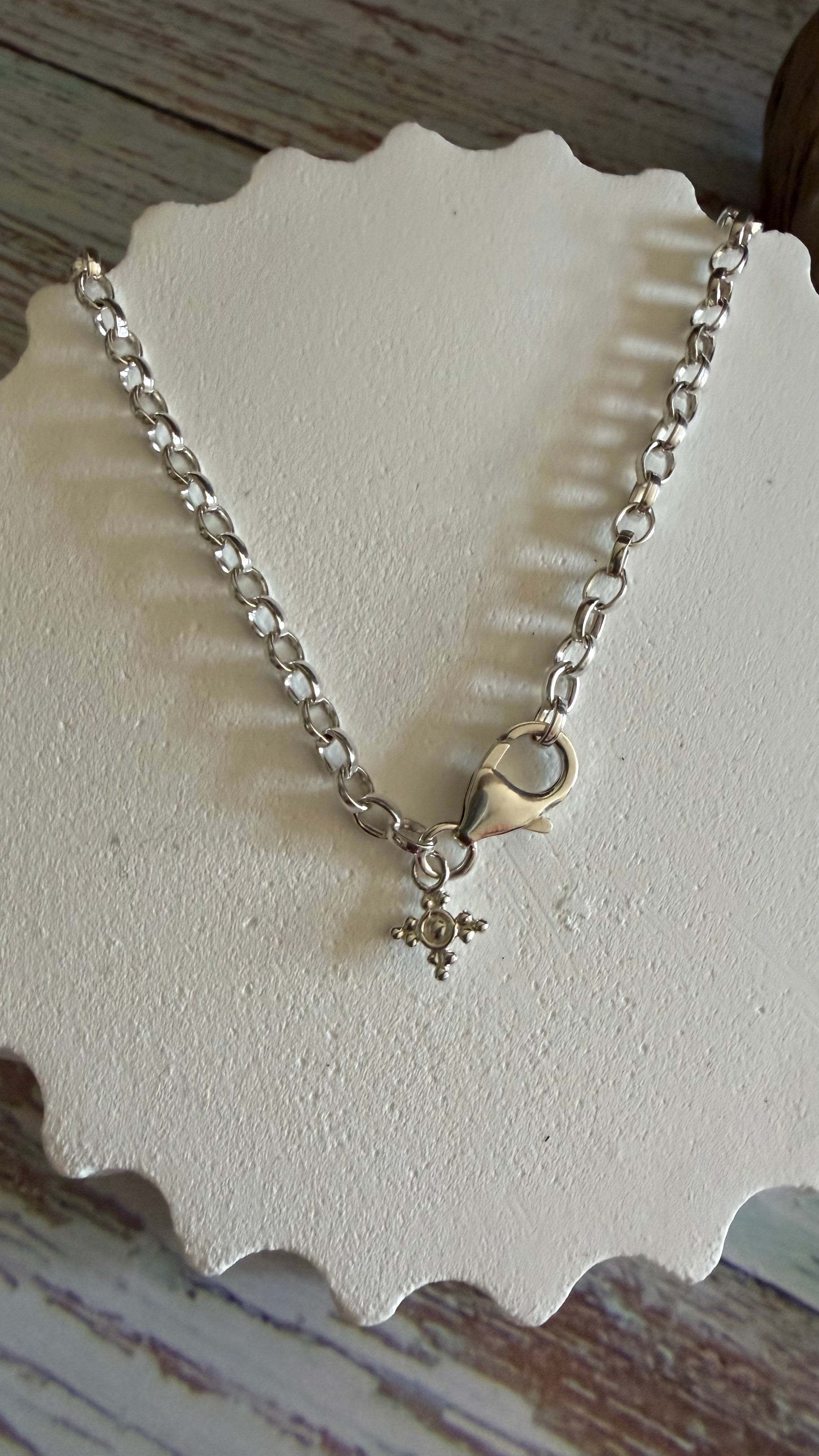 Granulated cross charm chain bracelet