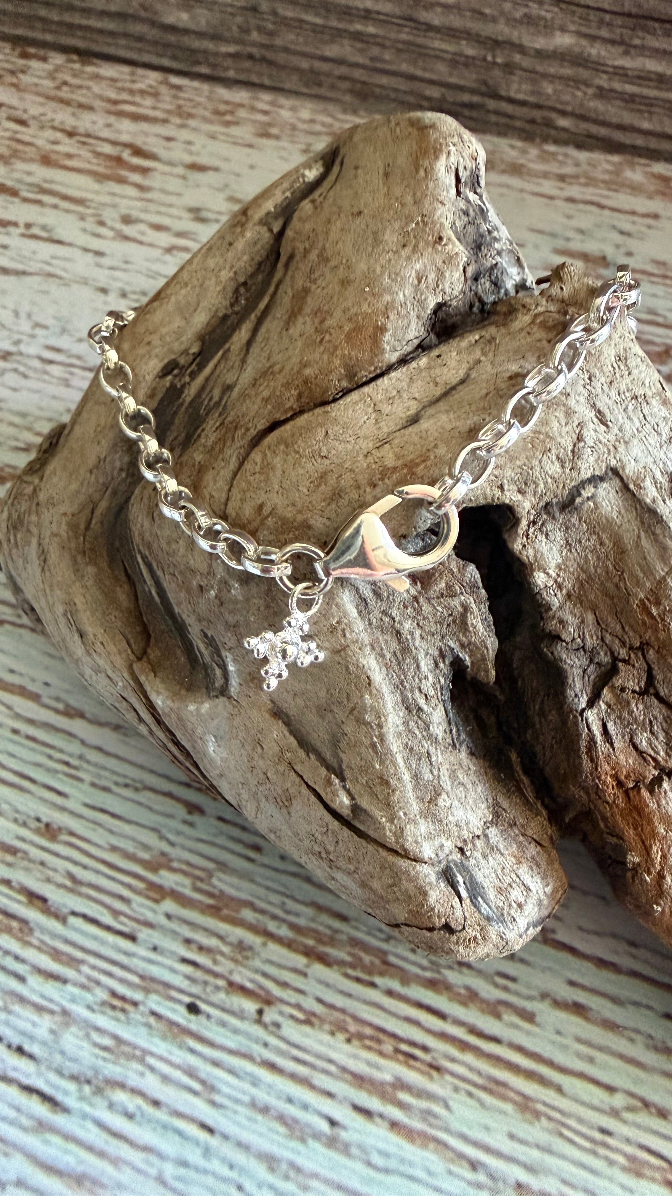 Granulated cross charm chain bracelet