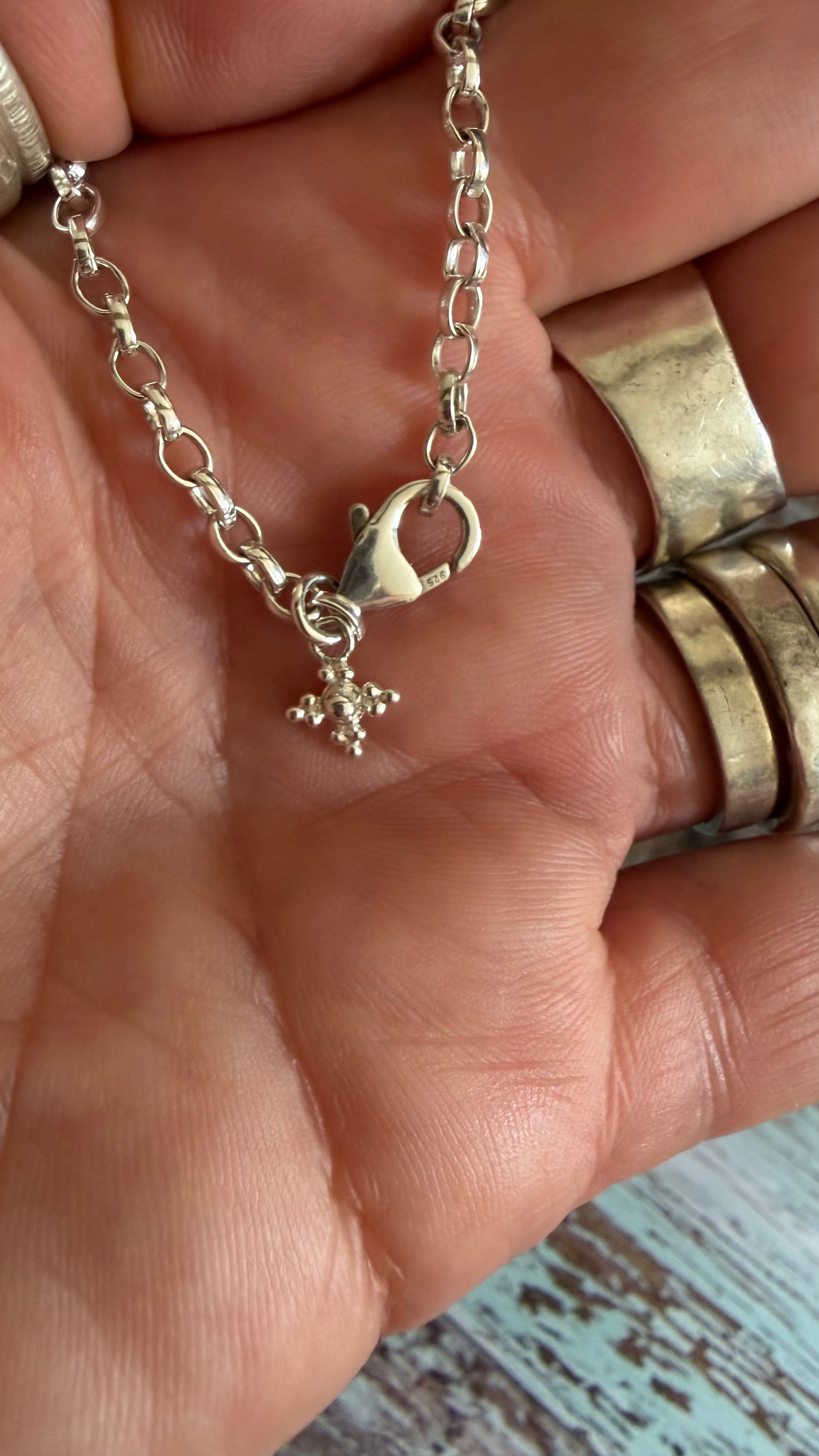 Granulated cross charm chain bracelet