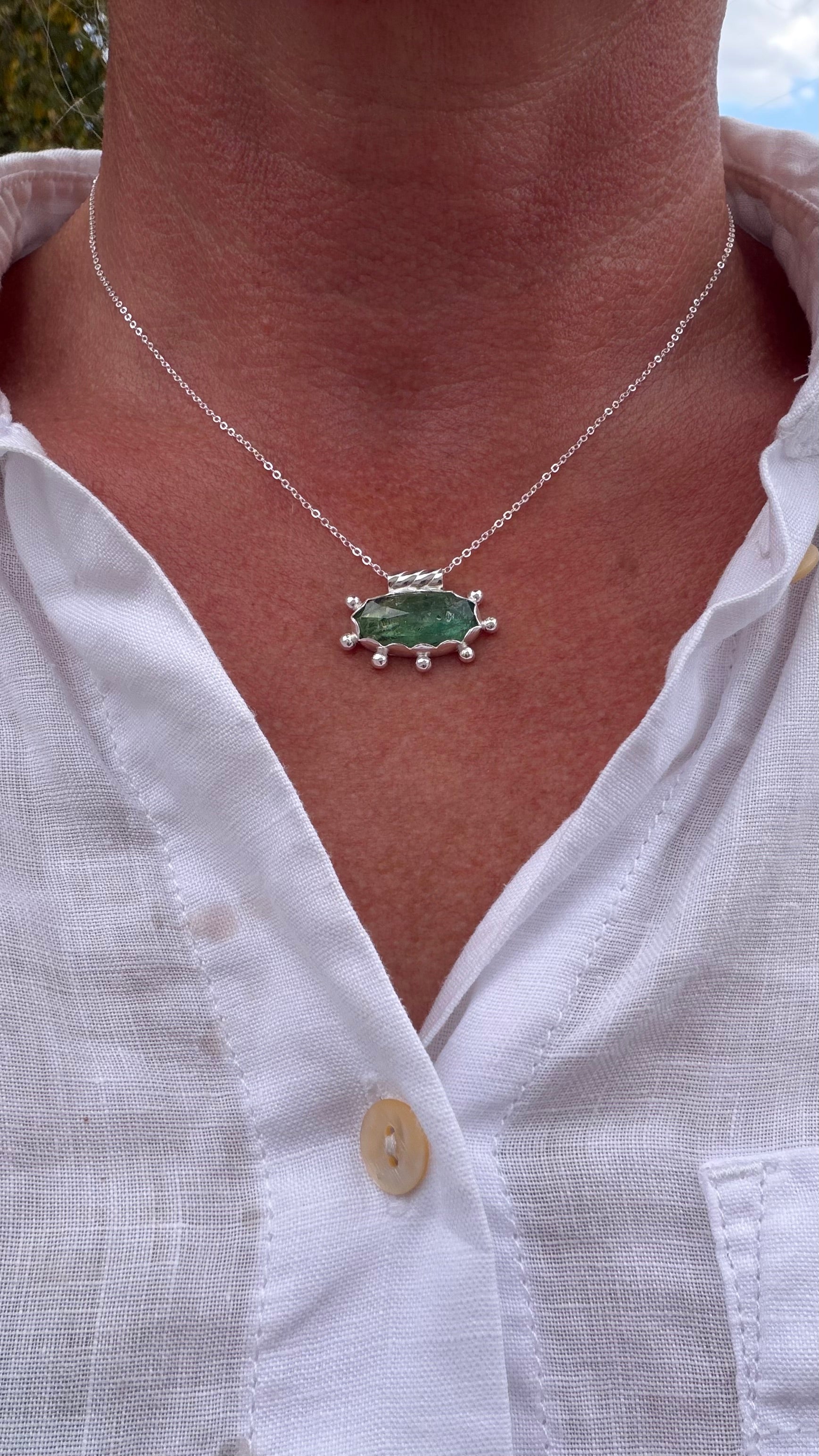 Green Moss Kyanite pendant set in sterling silver.