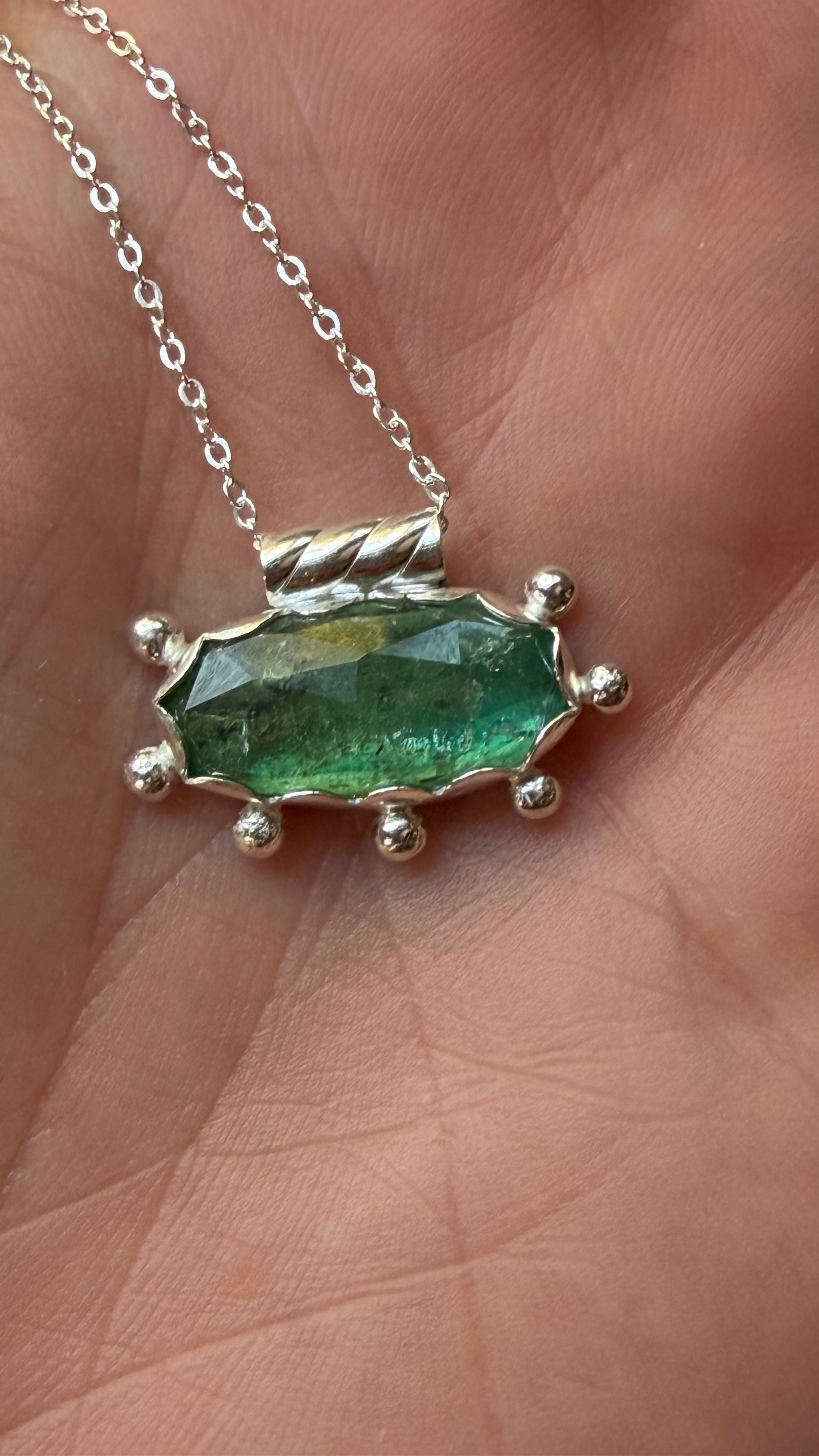 Green Moss Kyanite pendant set in sterling silver.